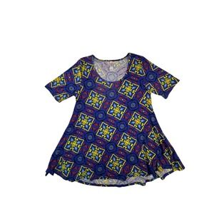 LuLaRoe Irma Tunic Top Women's Small Blue Geometric Kaleidoscope Print